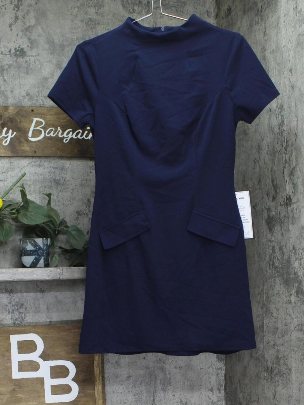 B. Darlin Navy Blue B Darlin Juniors Short Sleeve Mockneck Mini Dress